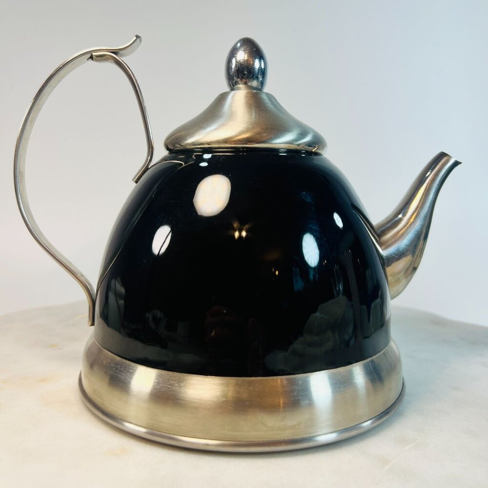 Teapot Stainless Steel Infuser 1 Qt 3pc‎ Creative Home Black Enamel Heat Water
